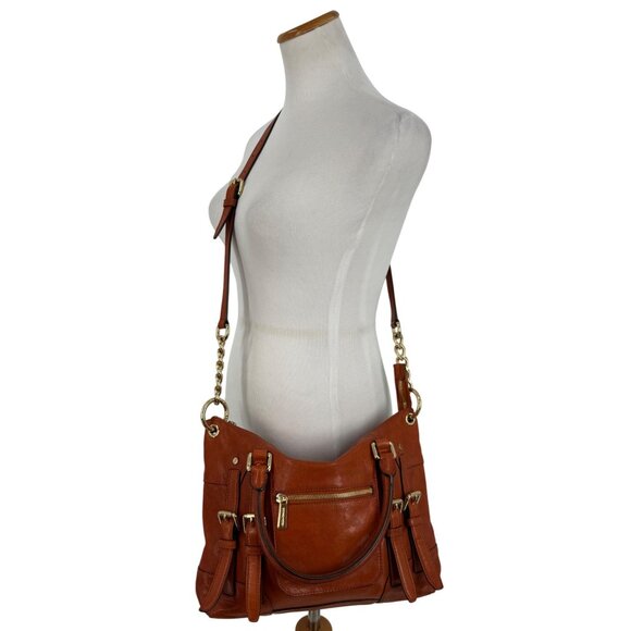 Michael Kors Luxury Burnt Orange Genuine Leather Large Slim Satchel Shoulder Bag - Picture 14 of 16